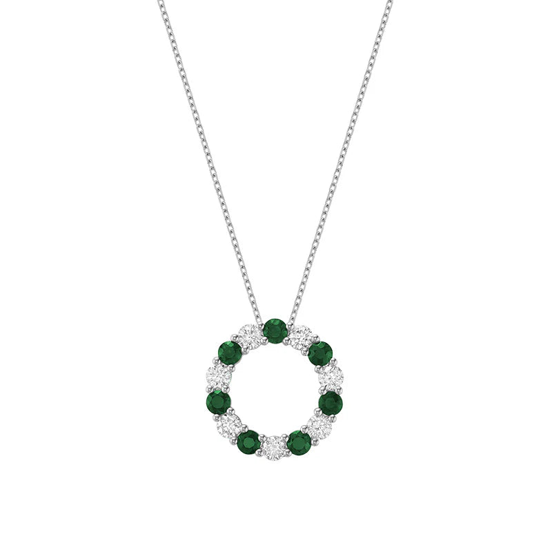 Gemstone & Diamond Circle Pendant Necklace