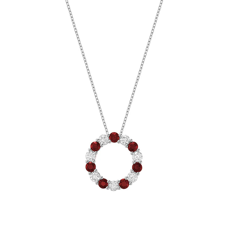 Gemstone & Diamond Circle Pendant Necklace