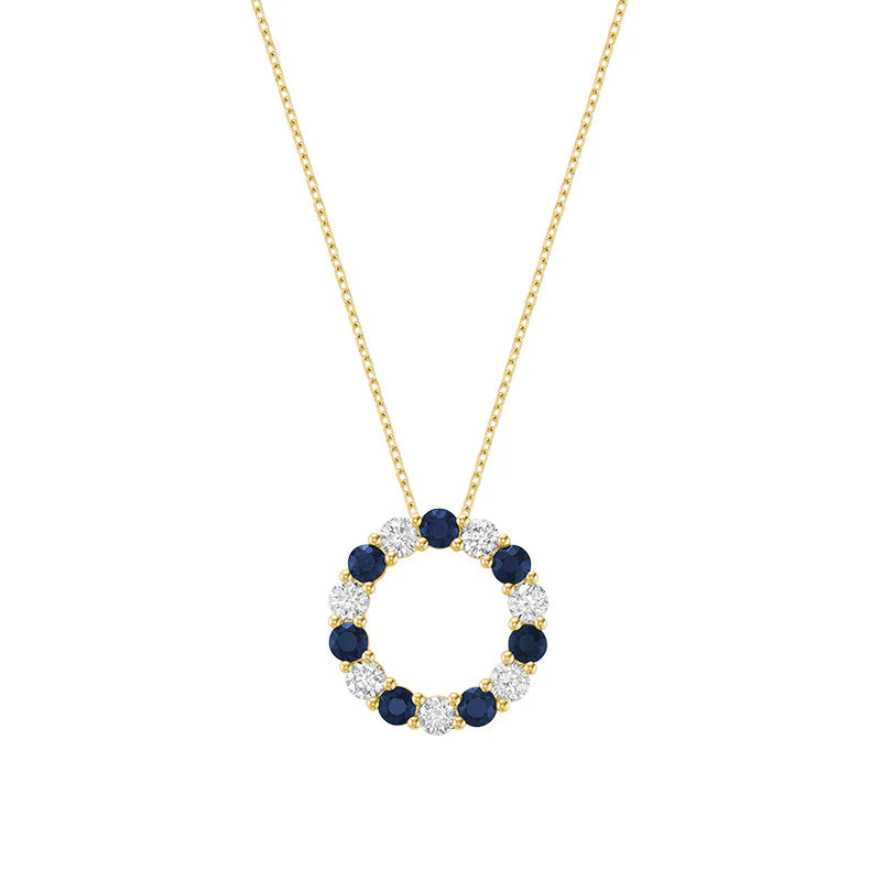 Gemstone & Diamond Circle Pendant Necklace