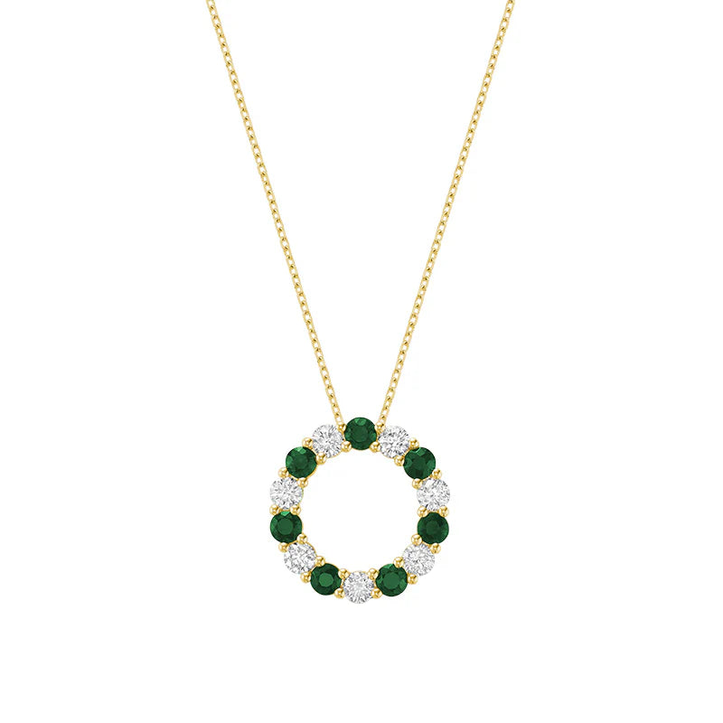 Gemstone & Diamond Circle Pendant Necklace