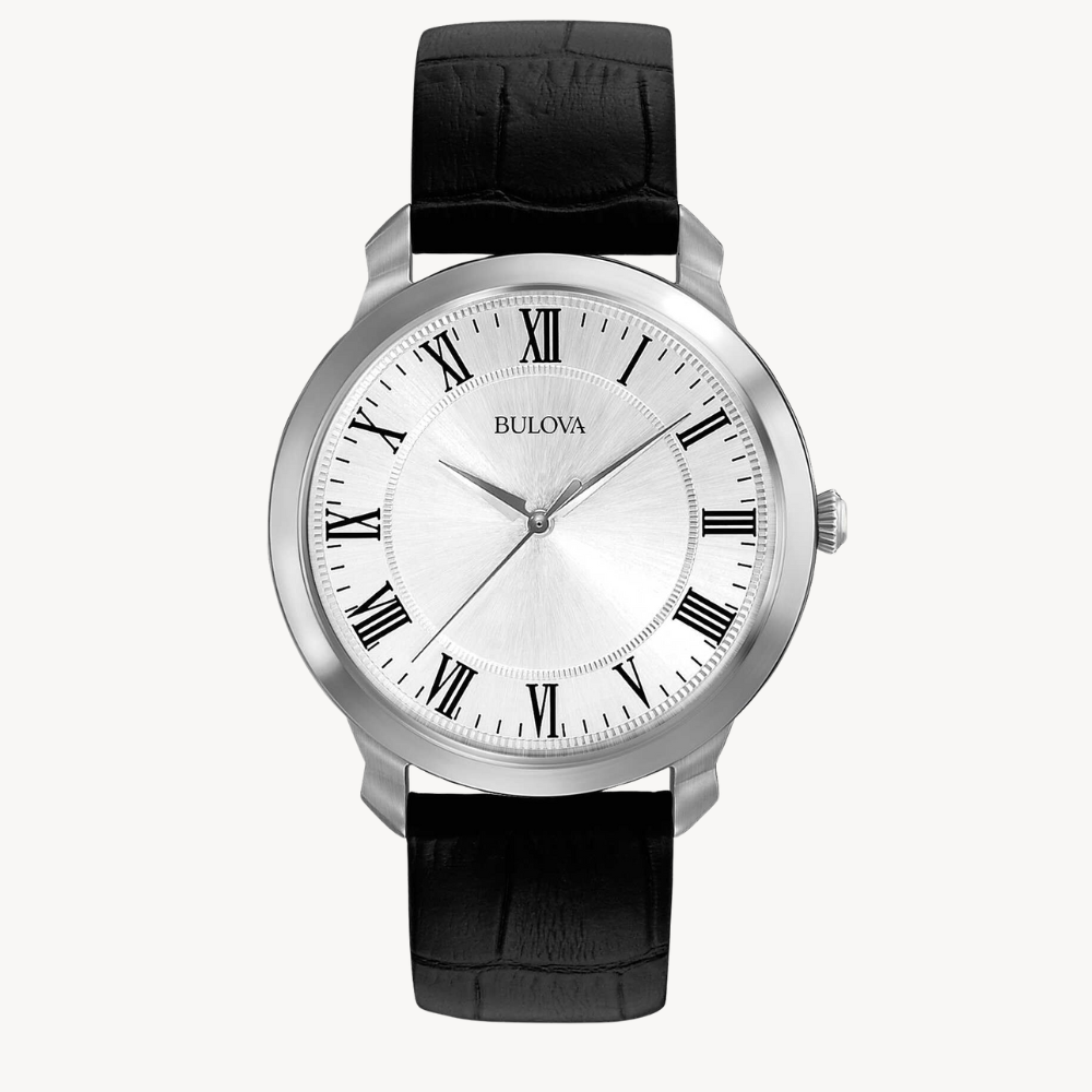 White Dial Black Leather Strap