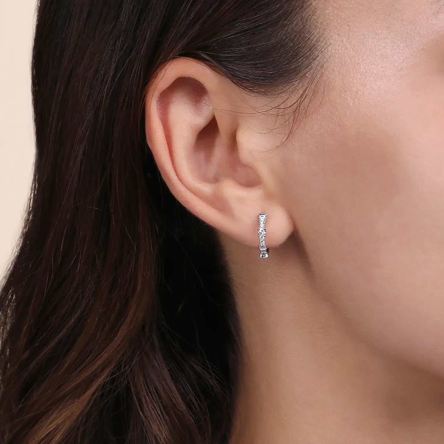 Angled Diamond Huggie Earrings