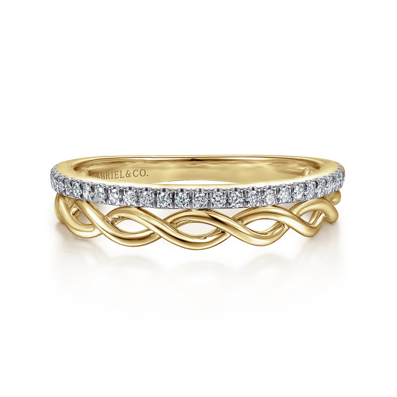 Braided Metal and Diamond Row Ring