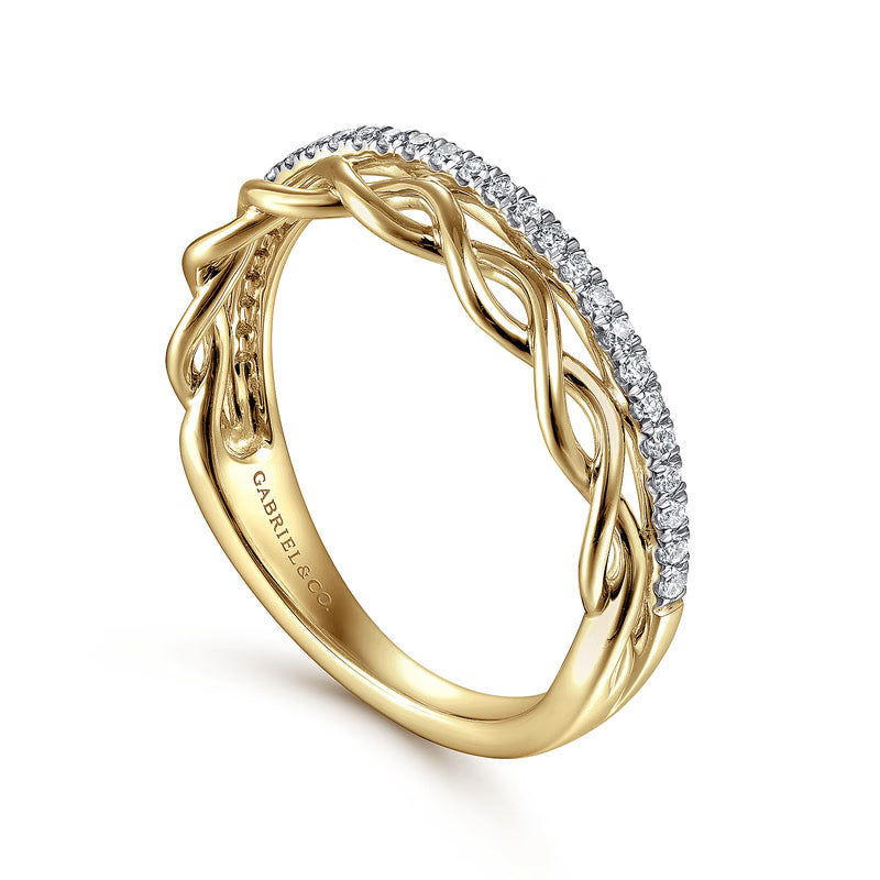 Braided Metal and Diamond Row Ring