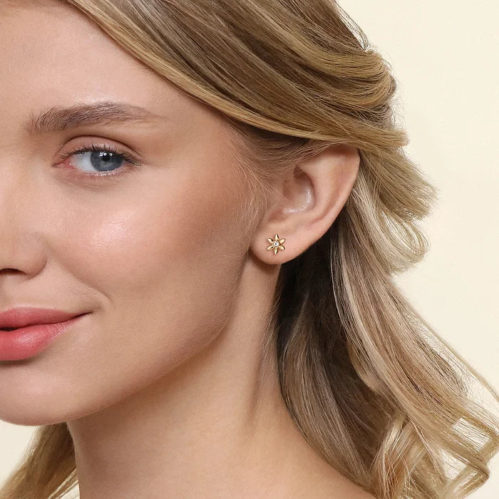 White Sapphire Floral Stud Earrings