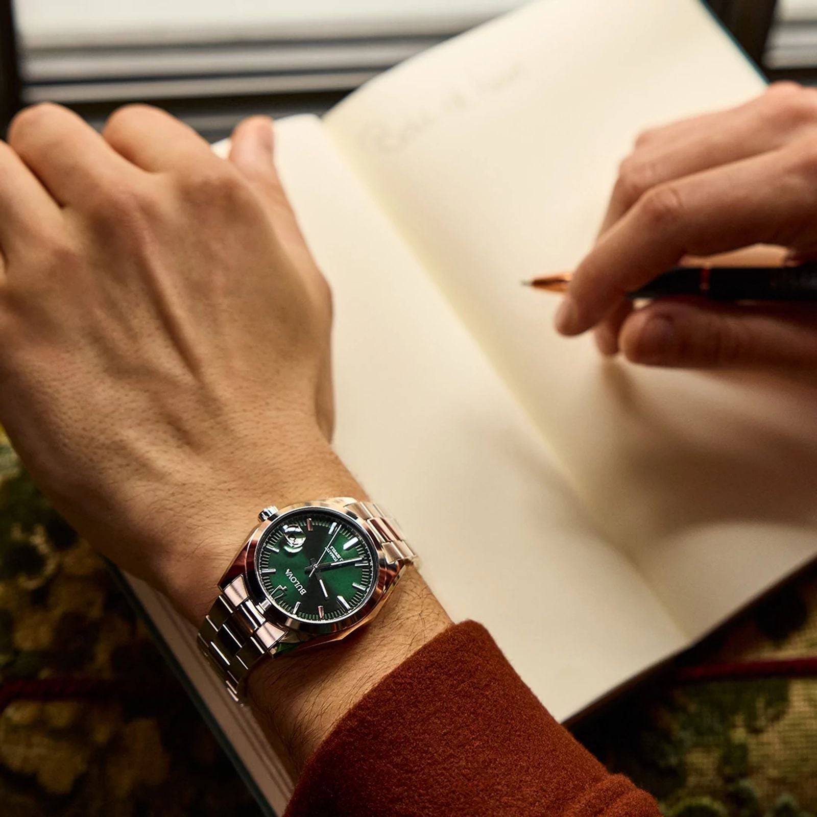 Green Dial Silver Stainless Steel Watch