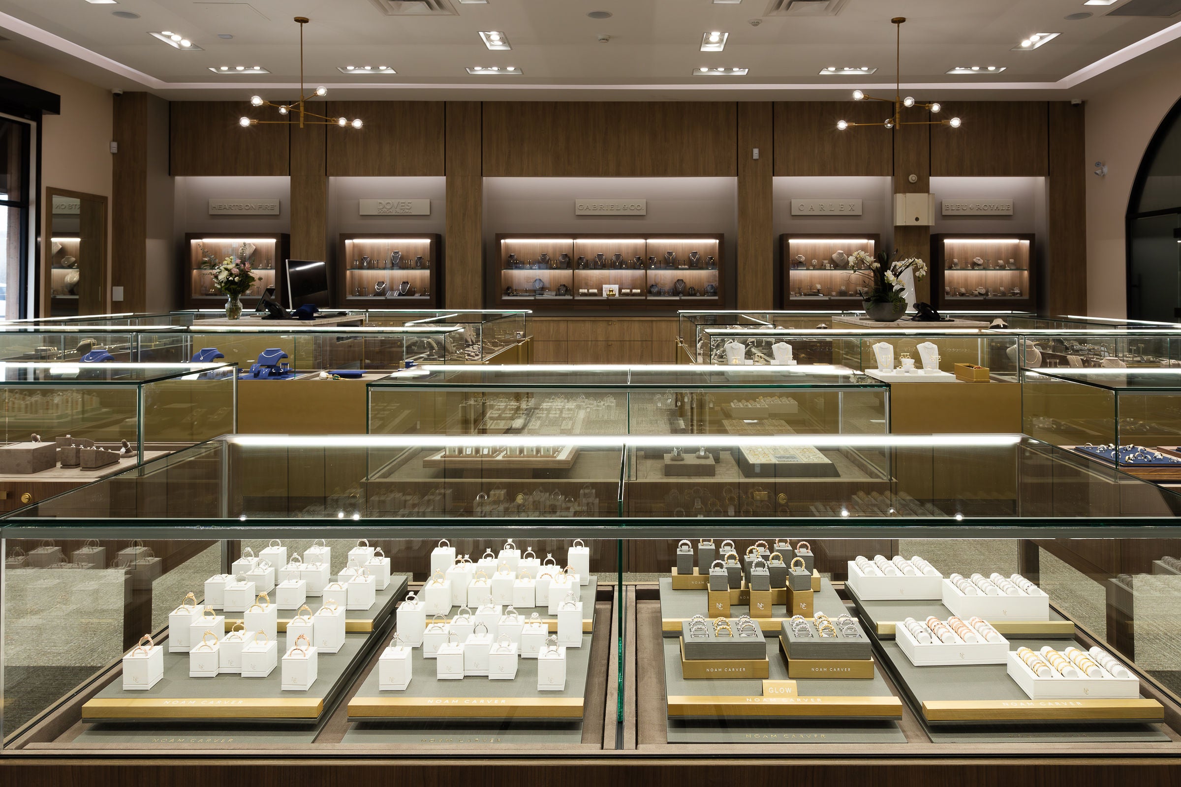 A photo of the jewellery showcases in Appelt's Diamonds Ness Avenue location.