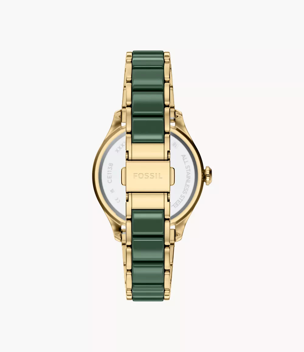 Three-Hand Date Gold-Tone Stainless Steel & Green Ceramic Watch