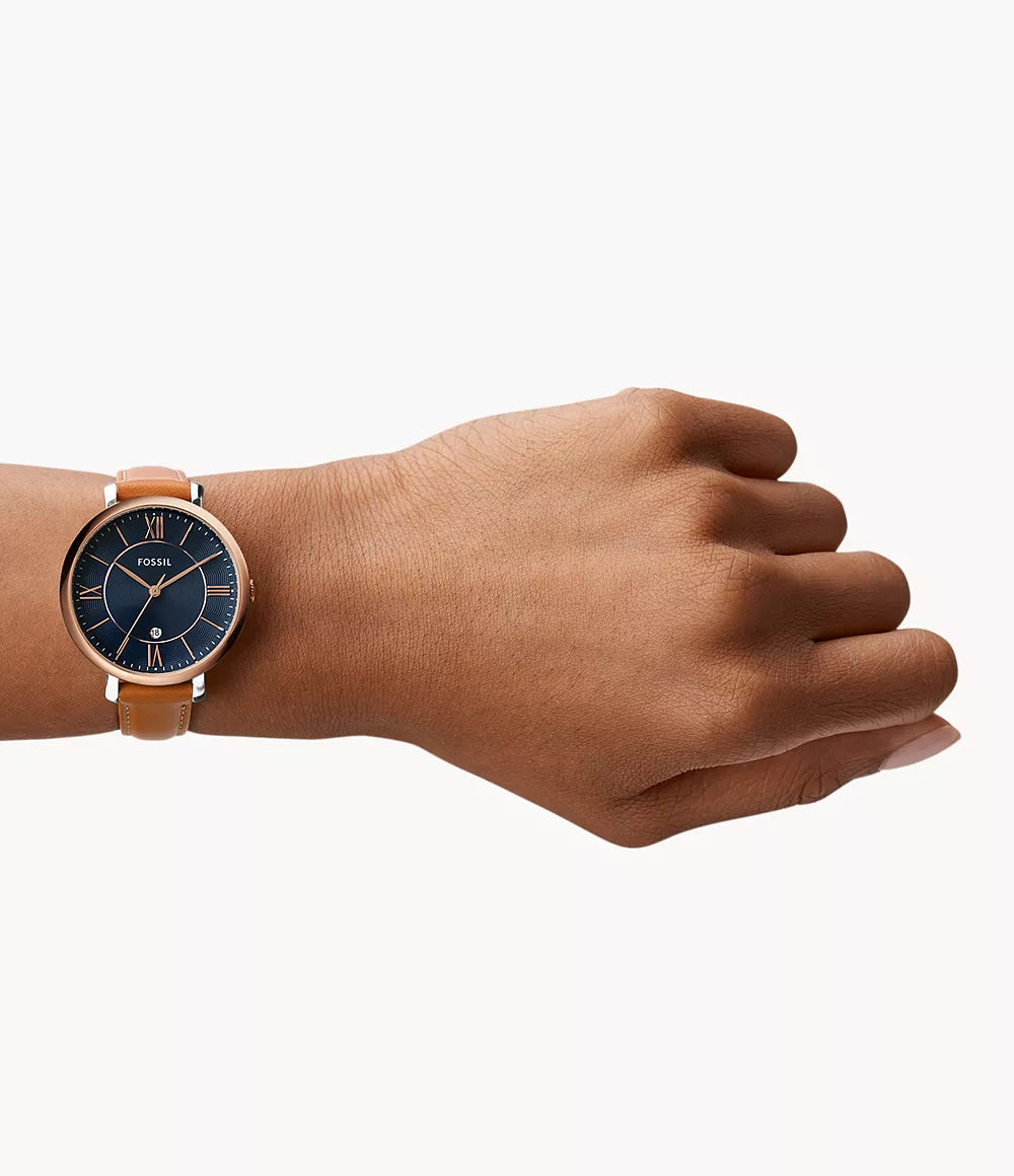 Jacqueline Three-Hand Date Luggage Leather Watch