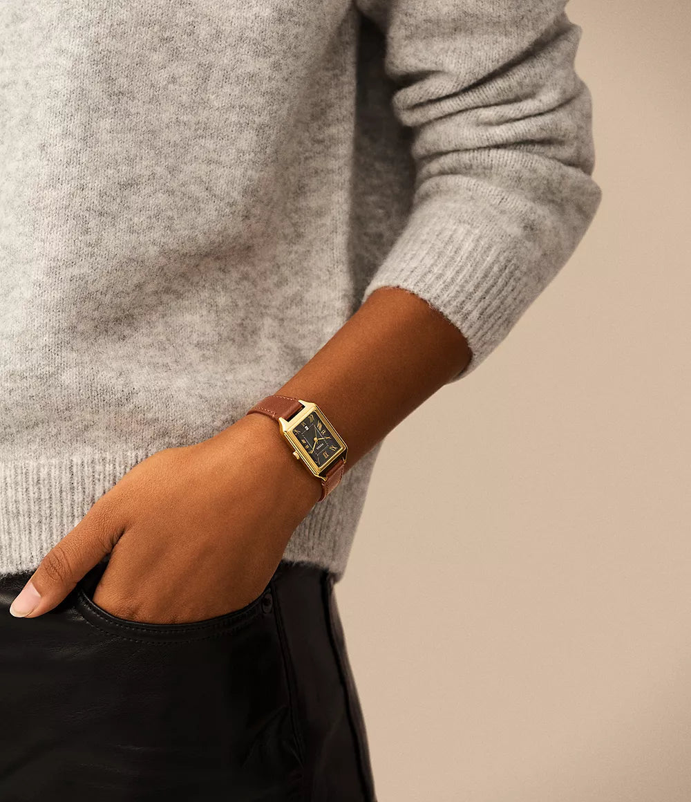 Raquel Three-Hand Brown Leather Watch