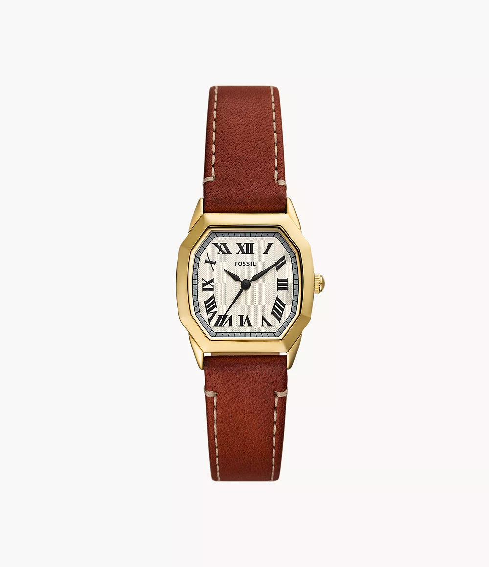 Harlow Three-Hand Brown Leather Watch