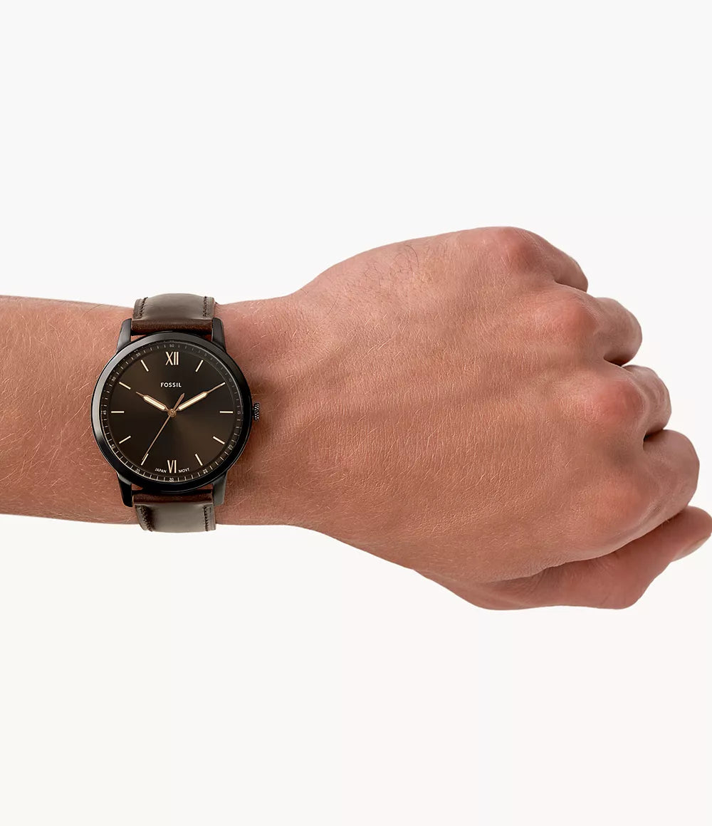 Minimalist Three-Hand Brown Leather Watch