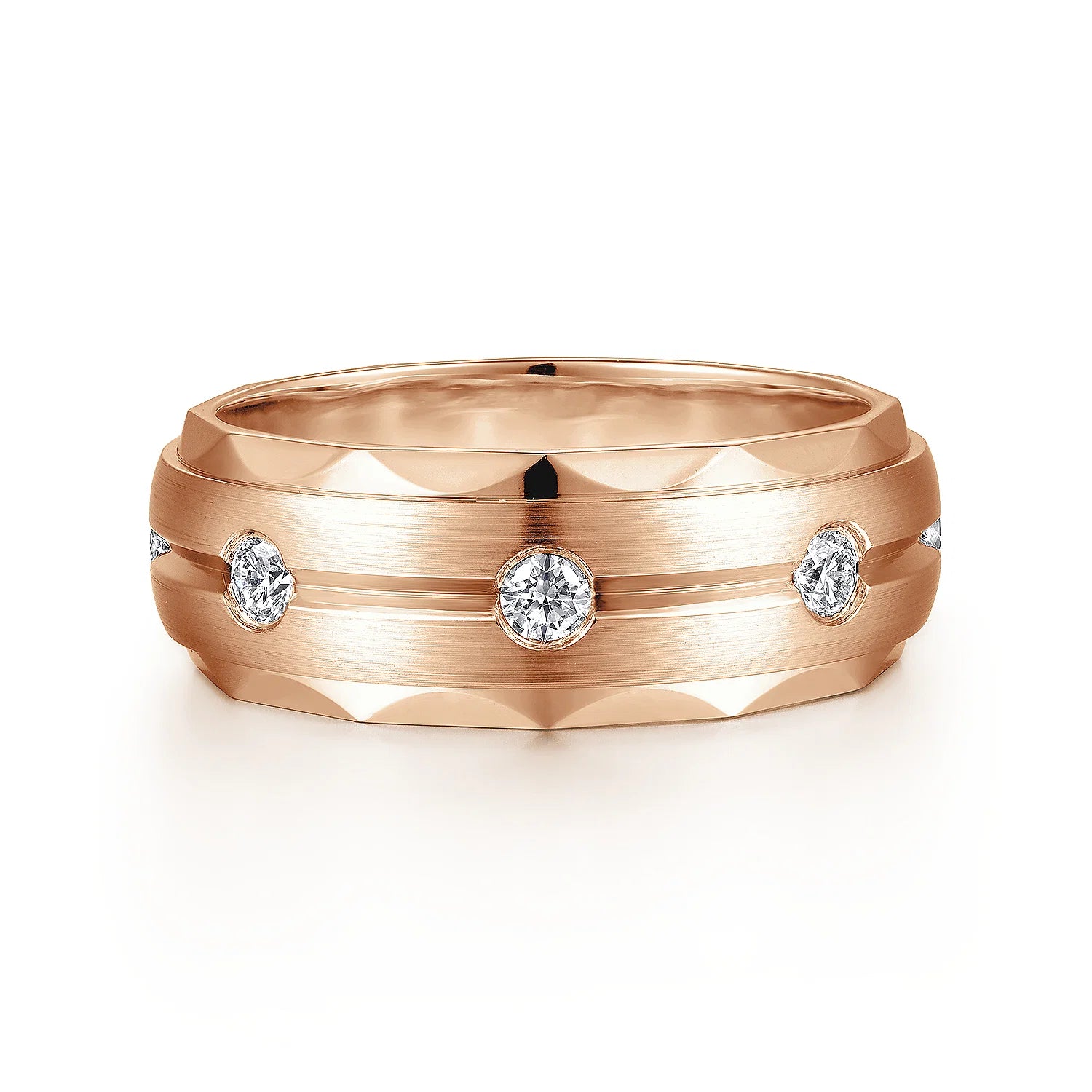 14K Gold Diamond Satin Finish Wedding Band