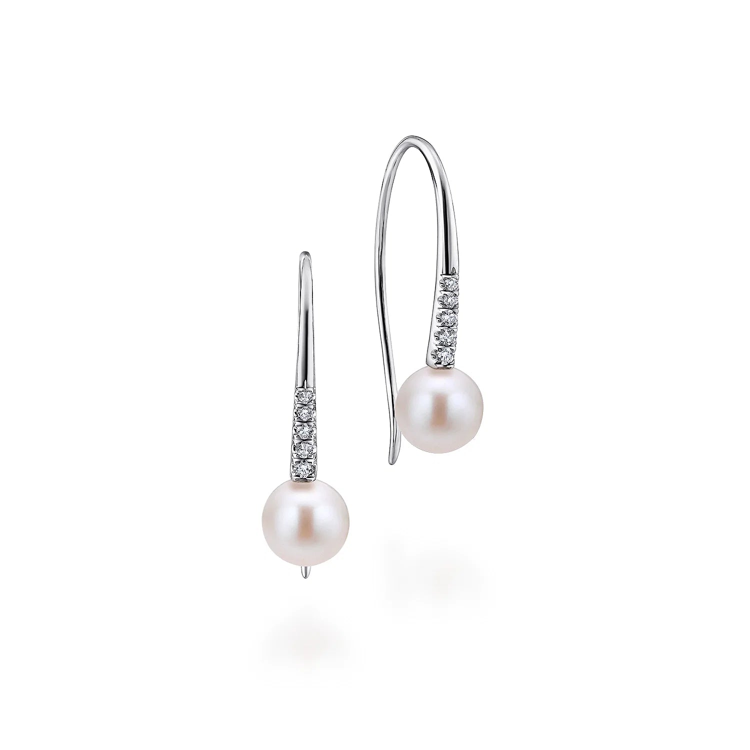 Diamond and Pearl Fish Wire Drop Earrings