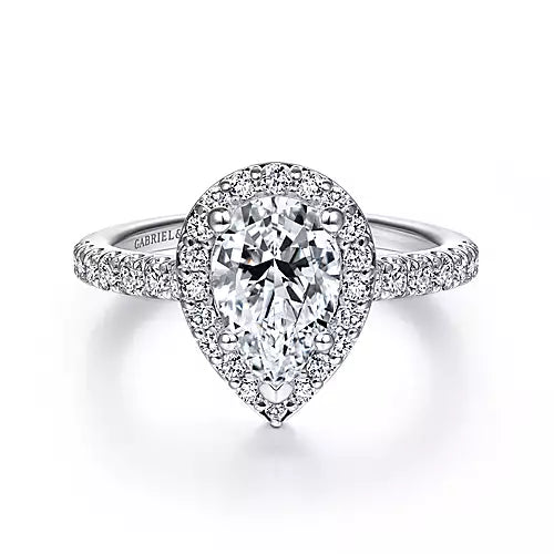 Gabriel & Co 14K White Gold Pear Shape Halo Diamond Engagement Ring