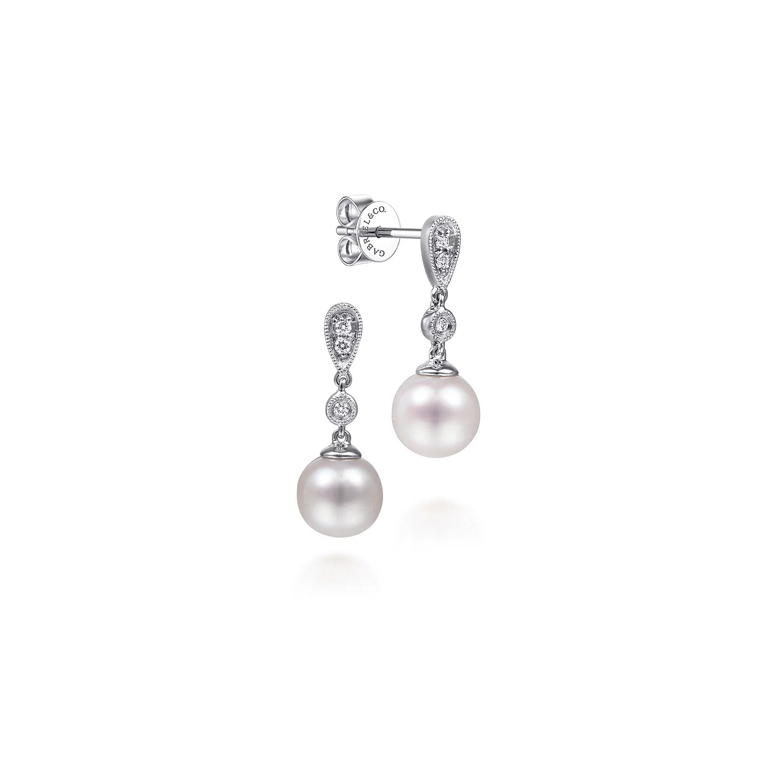 Vintage Inspired Style Diamond Pearl Drop Earrings