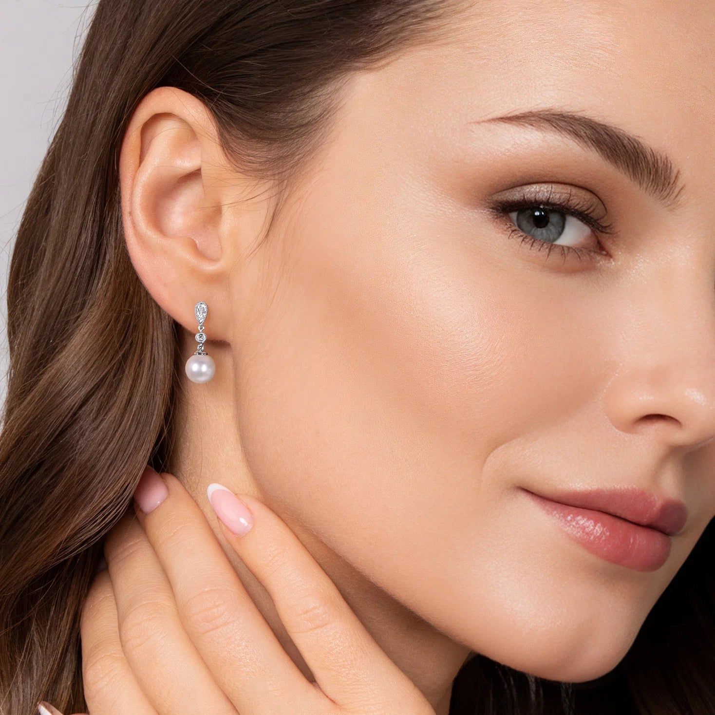 Vintage Inspired Style Diamond Pearl Drop Earrings