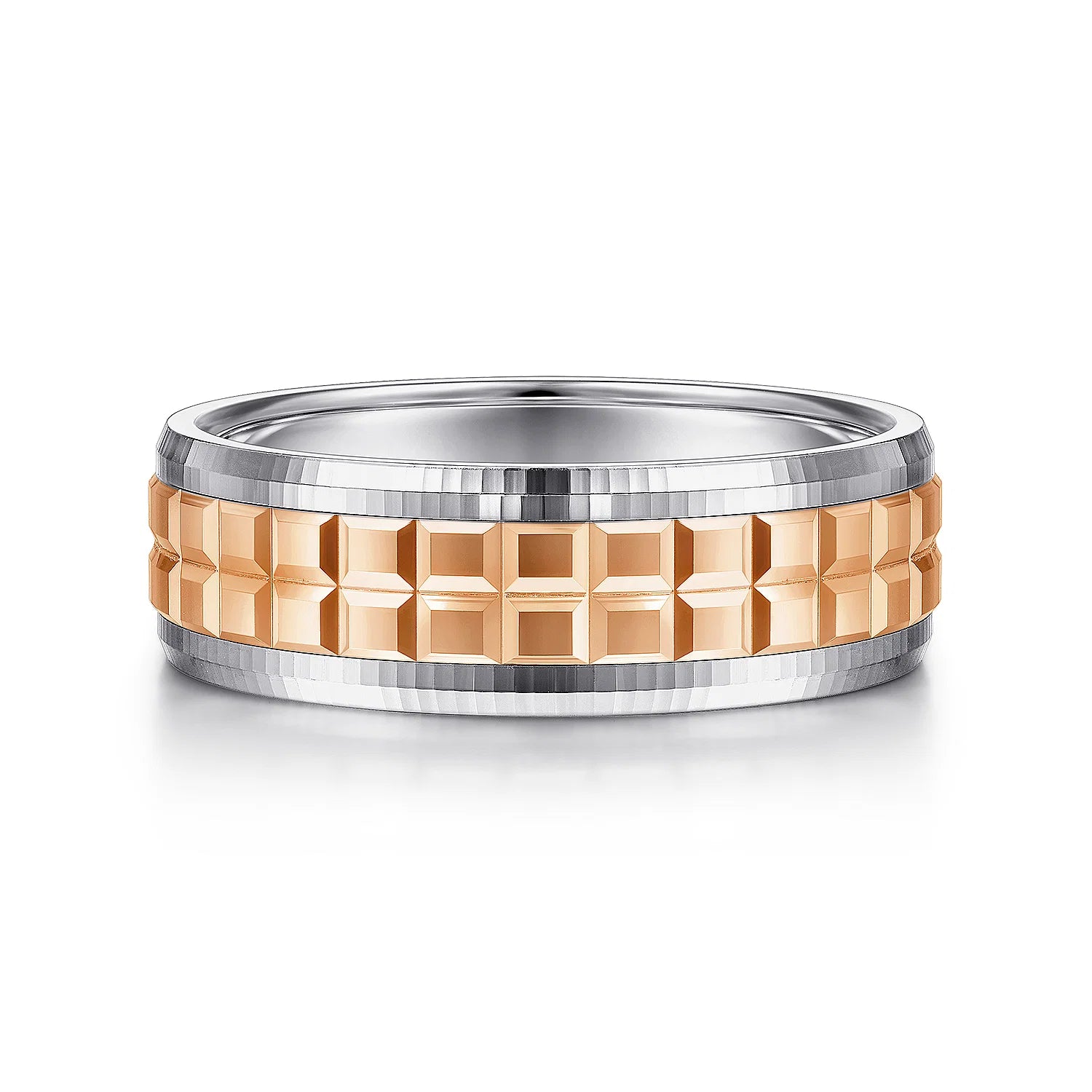 14K Gold Two Tone Square Inlay Wedding Band