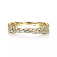 14k Yellow Gold Criss Cross Diamond Stackable Ring