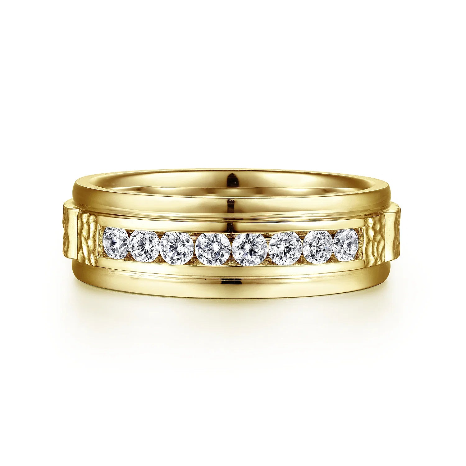 14K Gold Diamond Sandblast Finish Wedding Band