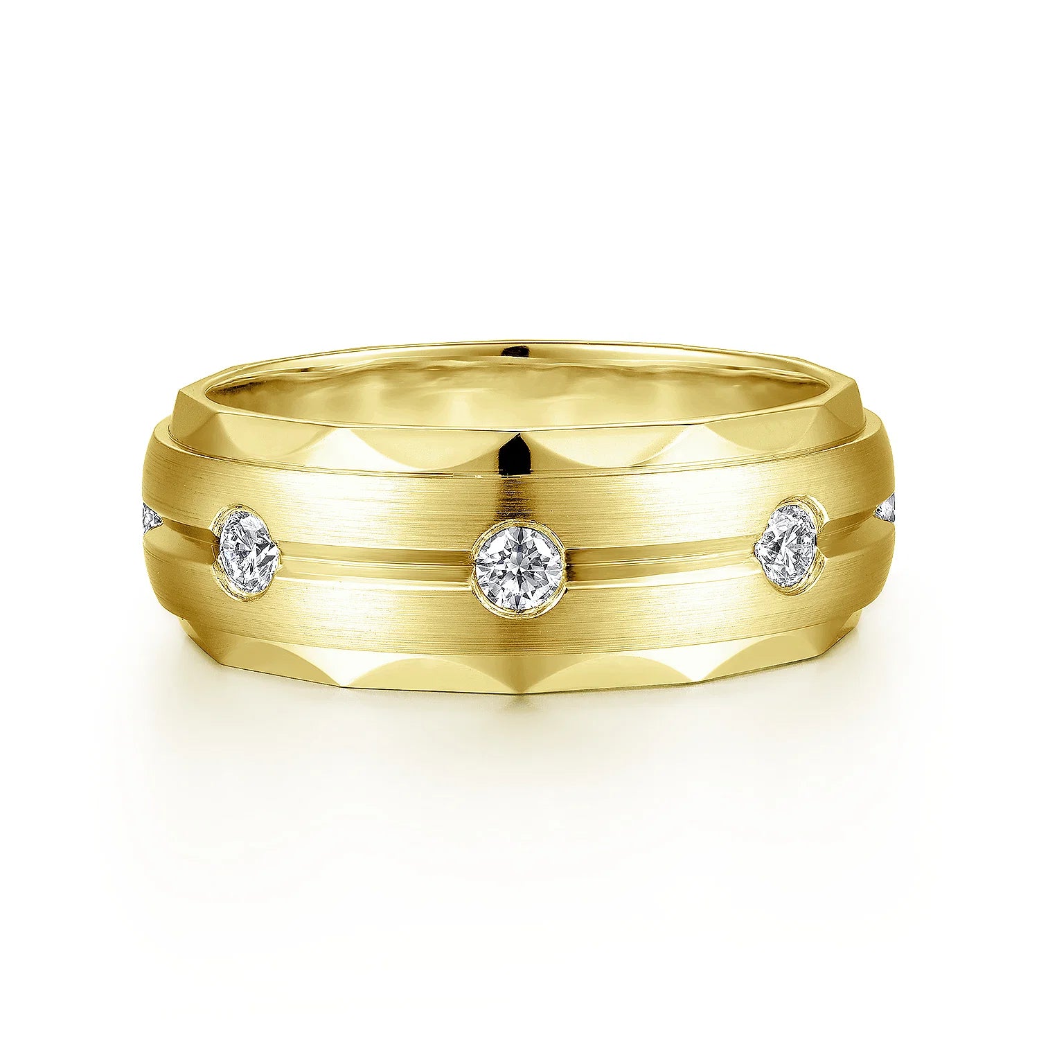 14K Gold Diamond Satin Finish Wedding Band