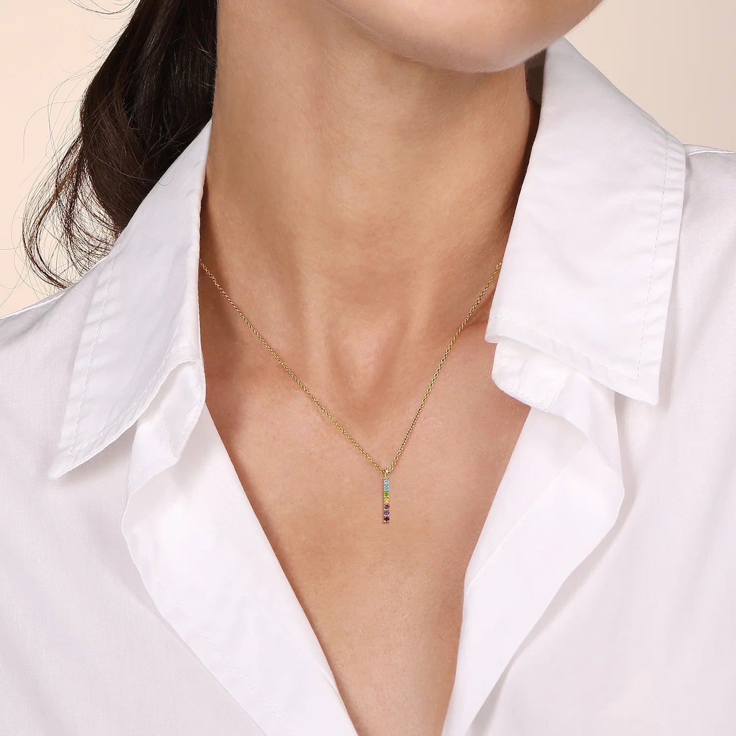 Rainbow Color Stone Bar Necklace