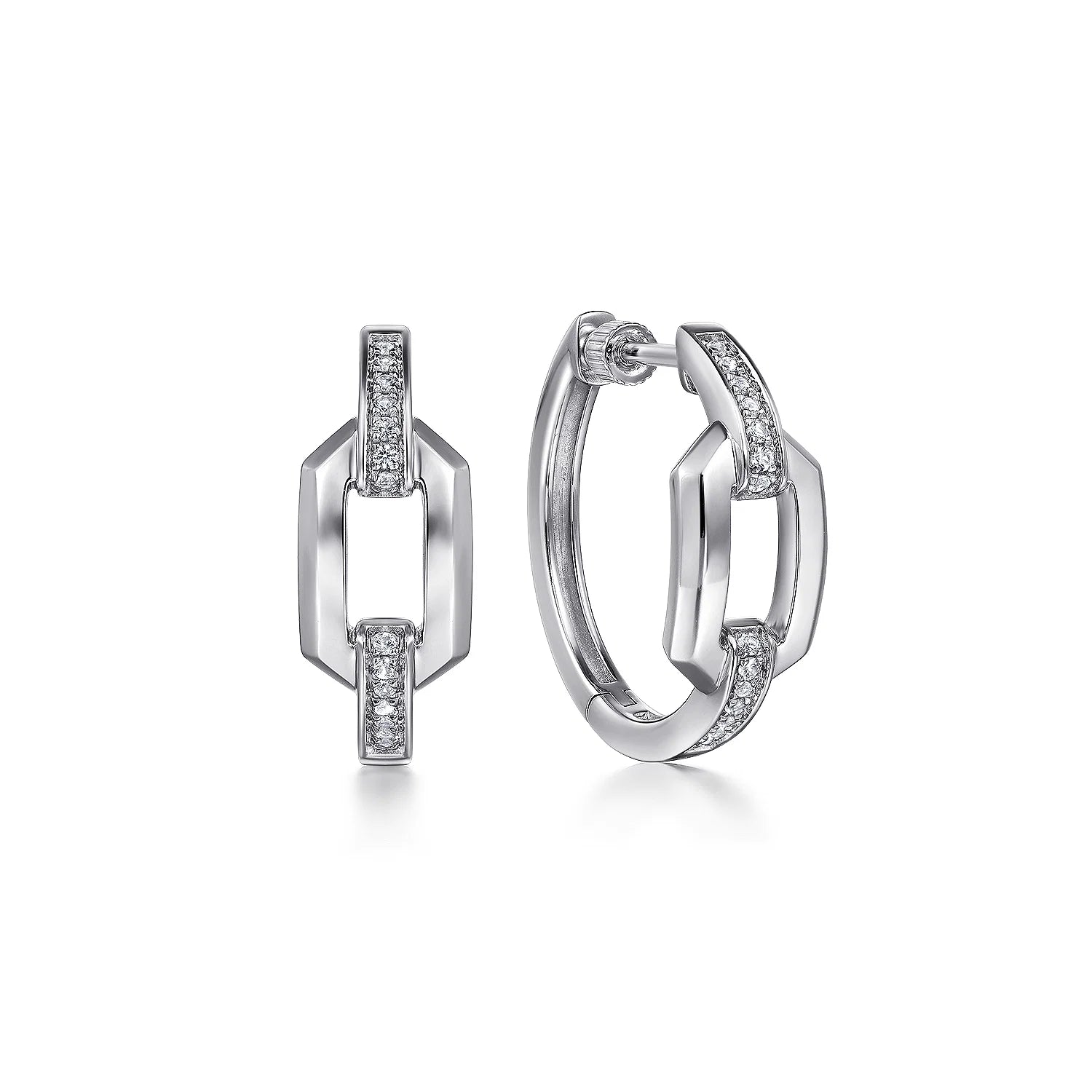 White Sapphire Link Chain Hoop Earrings