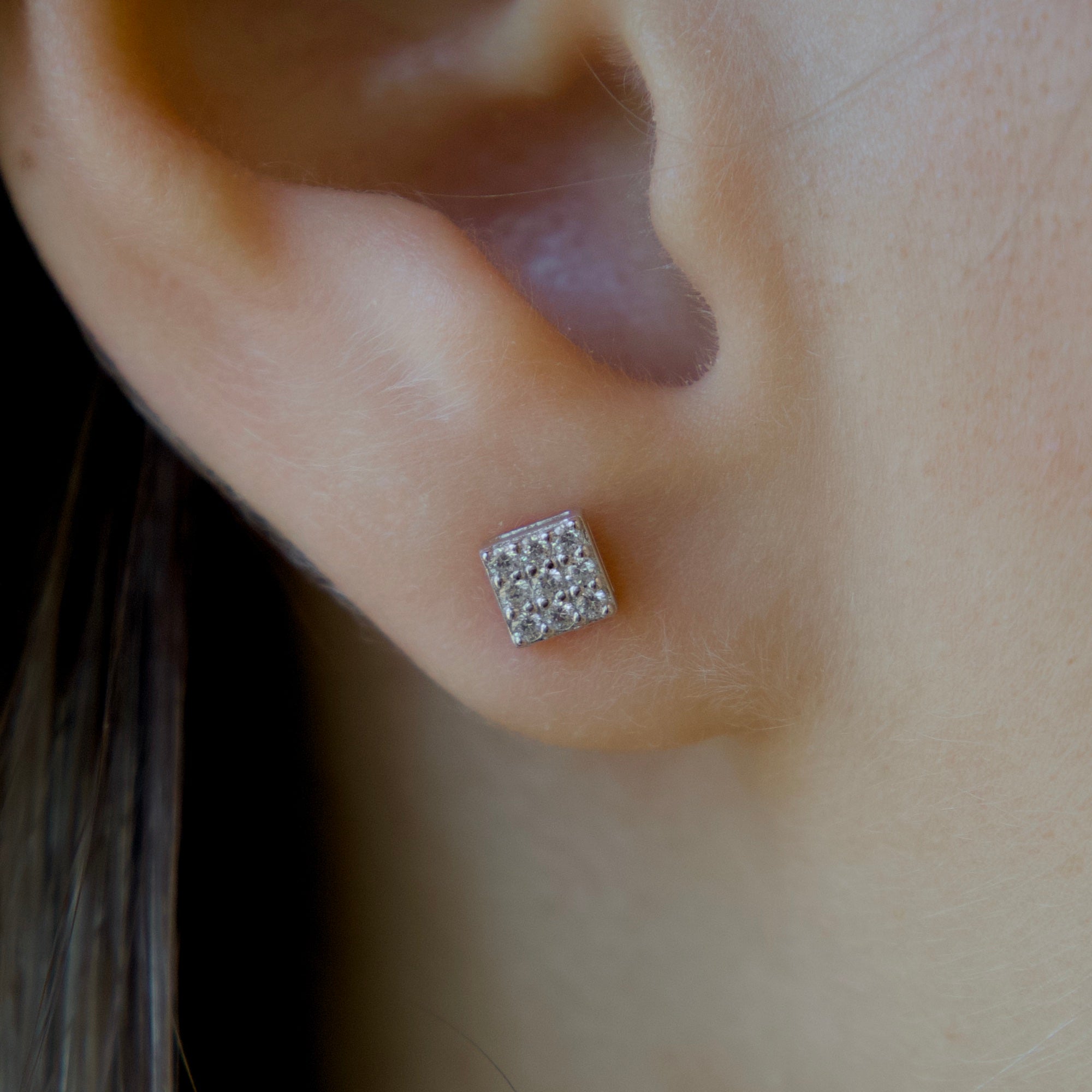 Cubic Zirconia Square Cluster Earrings