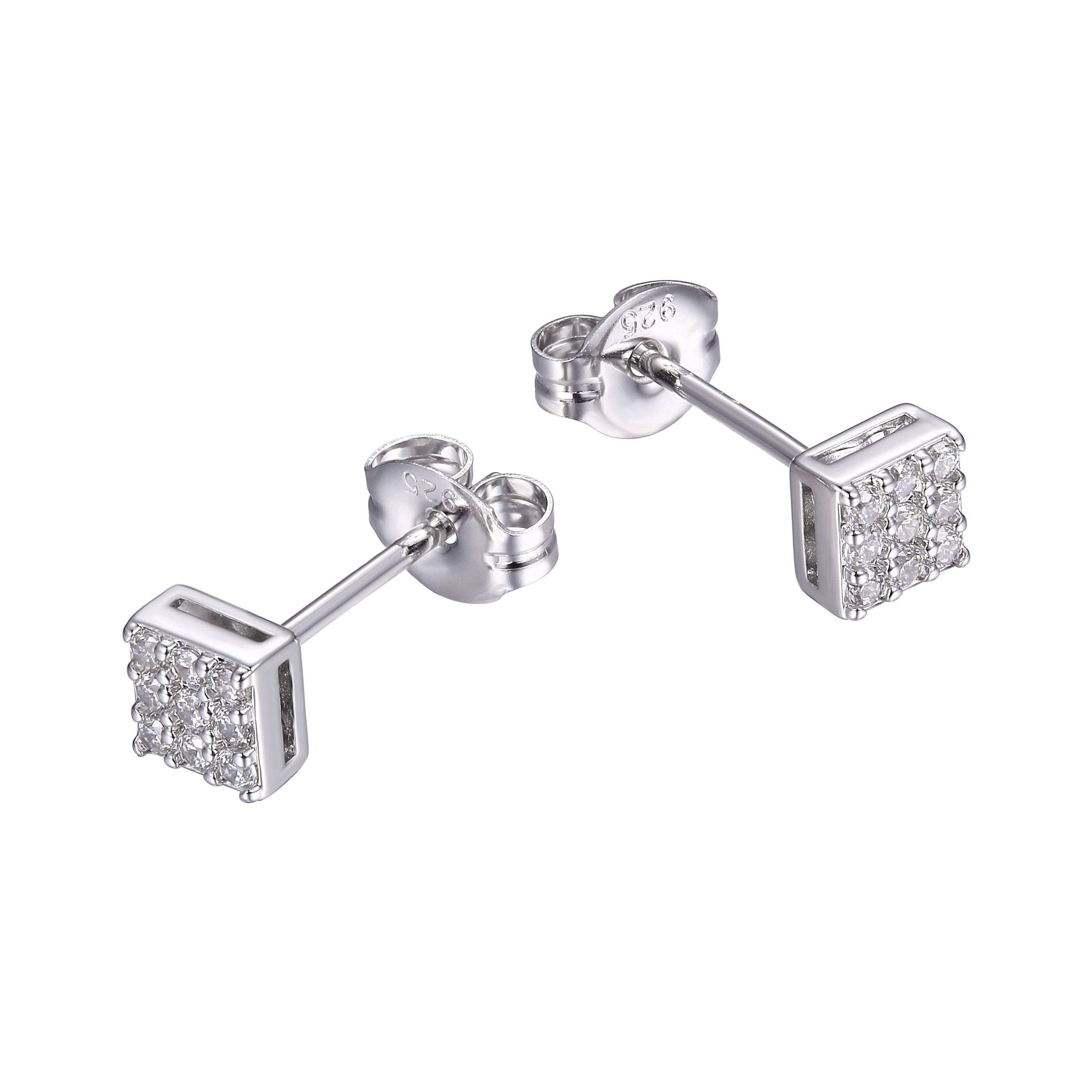 Cubic Zirconia Square Cluster Earrings