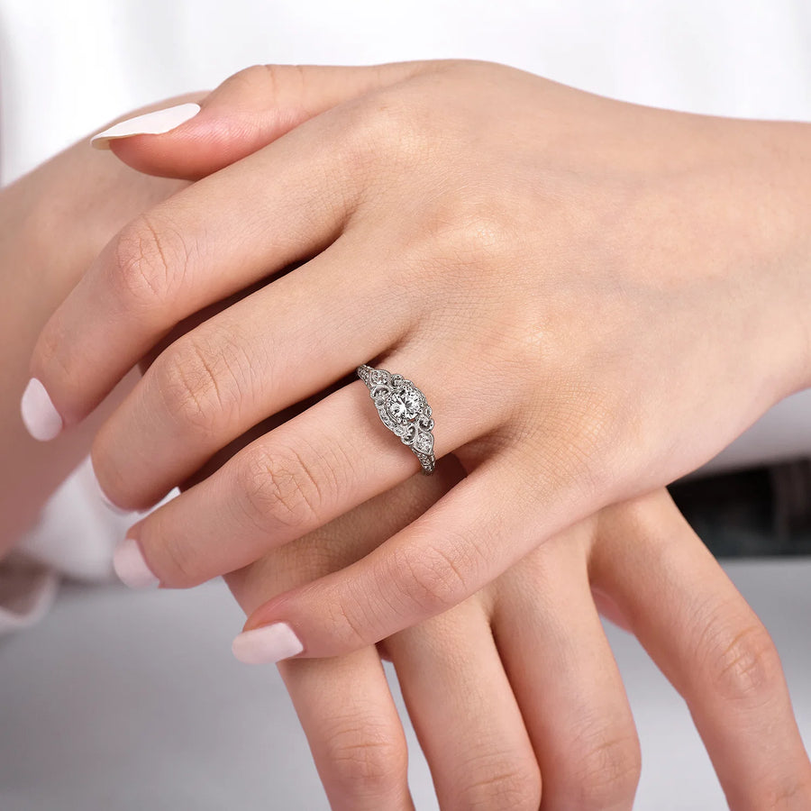 Gabriel & Co 14k White Gold Vintage Inspired Engagement Ring