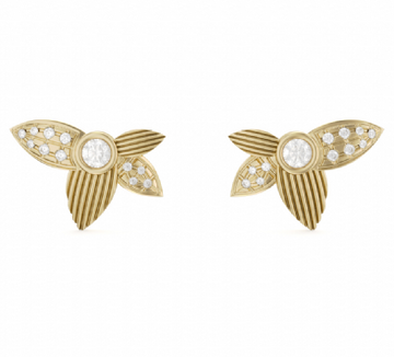 14K Yellow Gold Frosted Leaf Studs