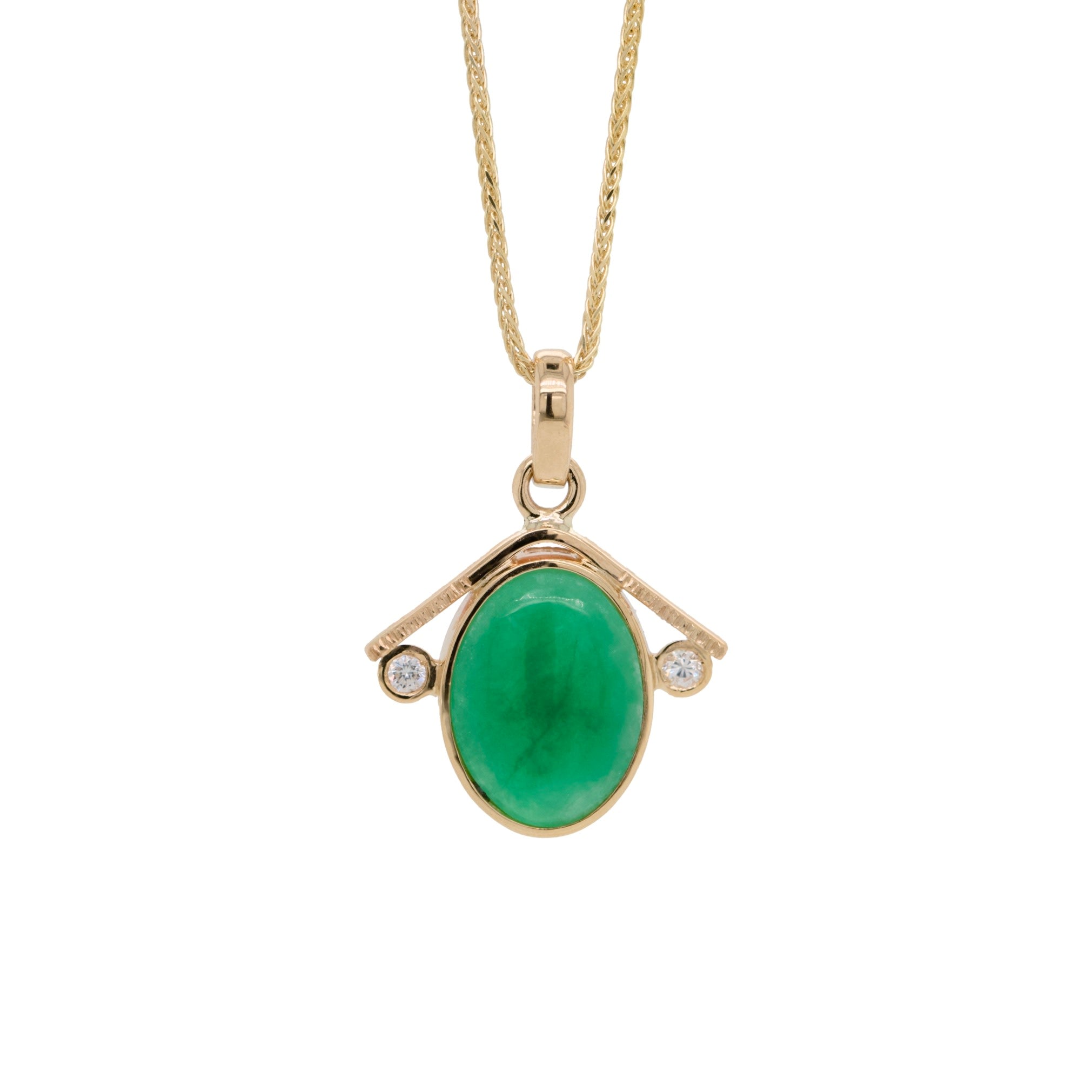 14K Yellow Gold Chinese Jade Oval Pendant