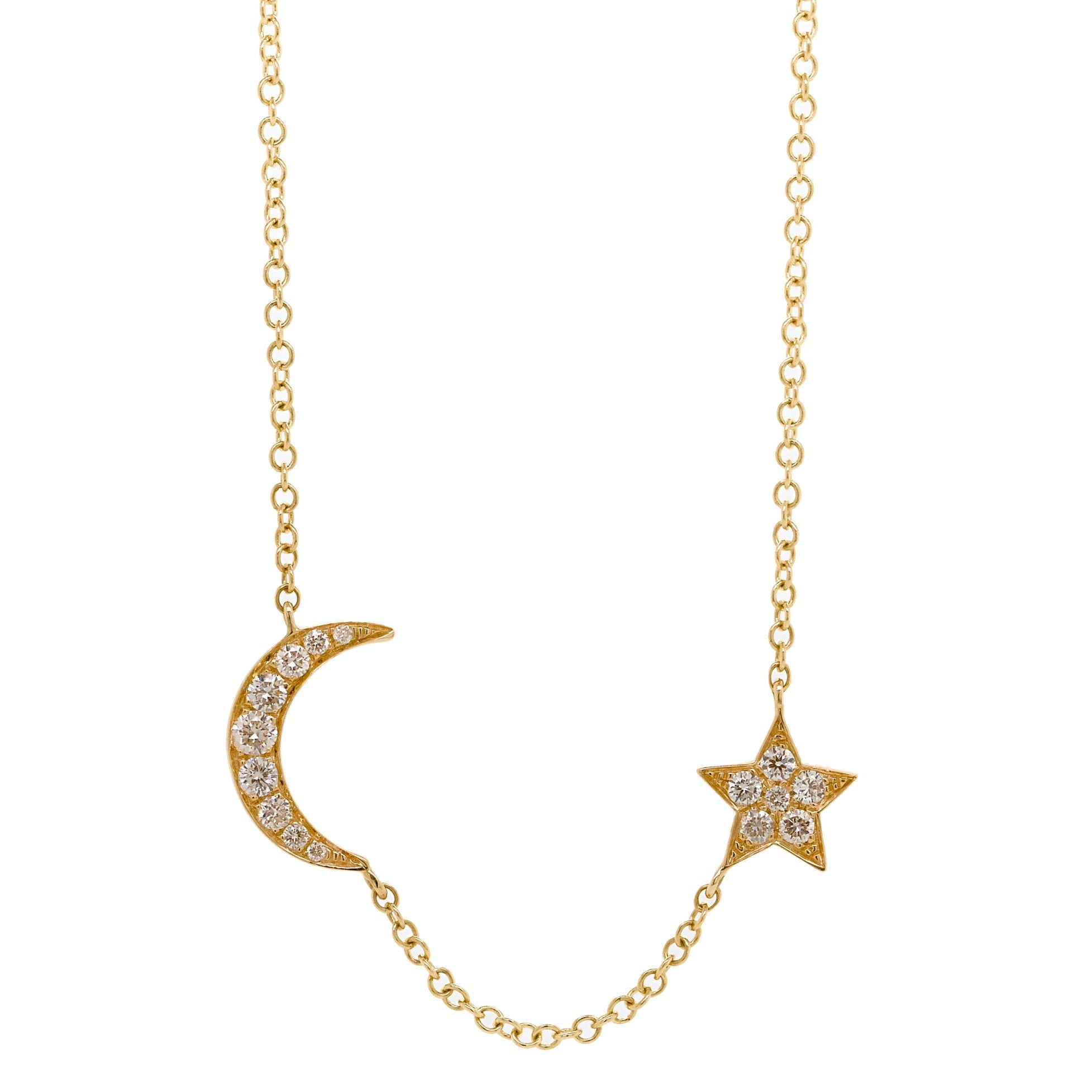 APPELT'S DIAMONDS | 14k Gold Diamond Moon & Star Necklace