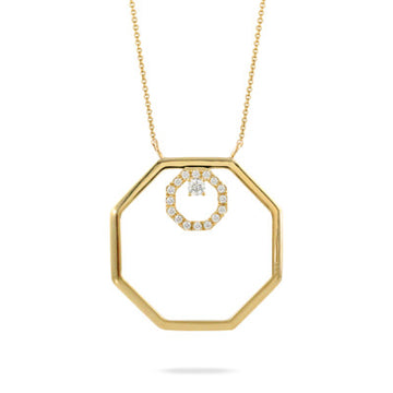 18K Yellow Gold Diamond Fashion Octagon Necklace