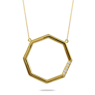 18K Yellow Gold Diamond Octagon Fibonacci Necklace