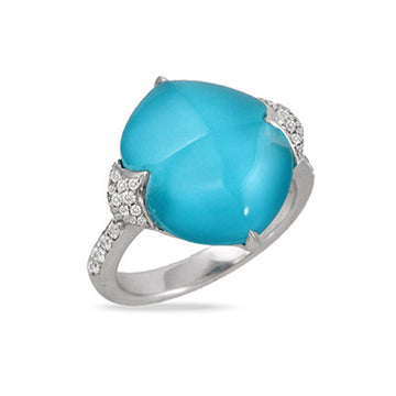 18K Yellow Gold Clear Quartz & Turquoise Ring