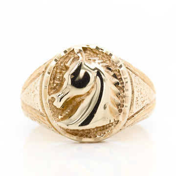 10k Yellow Gold Horse Signet Ring