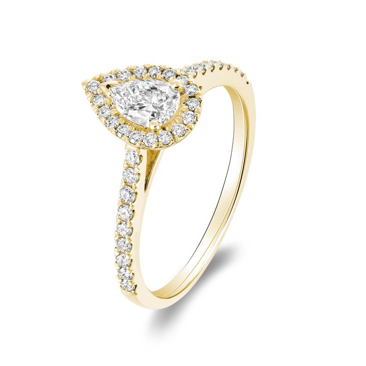 14k Gold Pear Diamond Halo Engagement Ring
