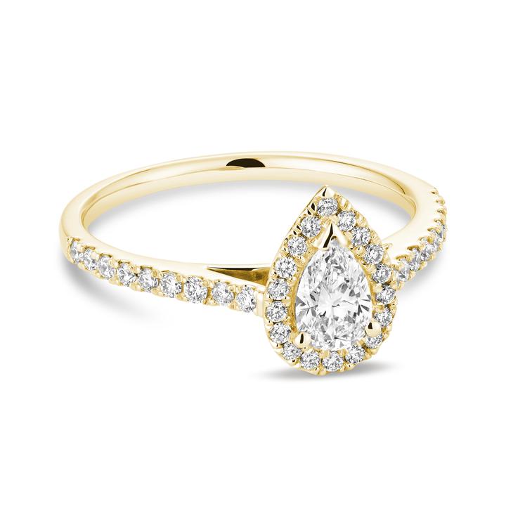 14k Gold Pear Diamond Halo Engagement Ring