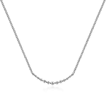 14k White Gold Diamond Curved Bar Necklace