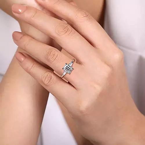 Gabriel & Co 14k White Gold Emerald Three Stone Engagement Ring