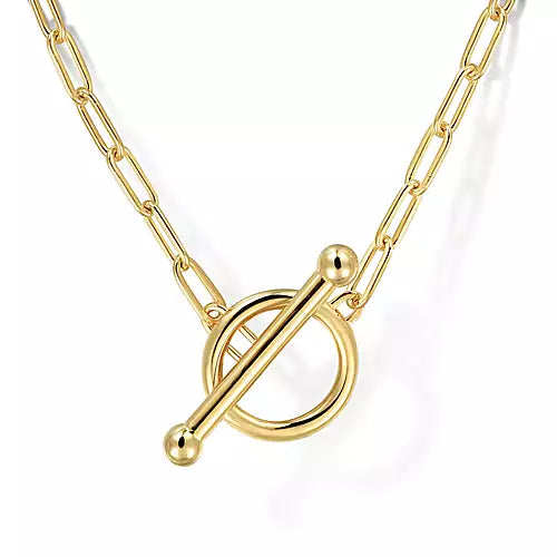 14K Yellow Gold Paperclip Chain Toggle Necklace