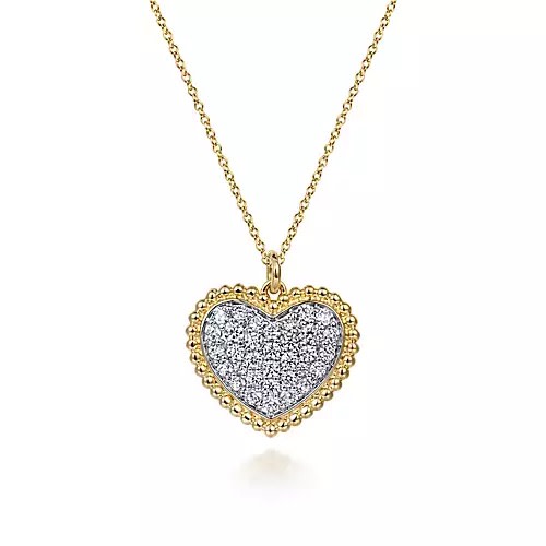 14K Yellow Gold Bujukan Pavé Diamond Heart Necklace