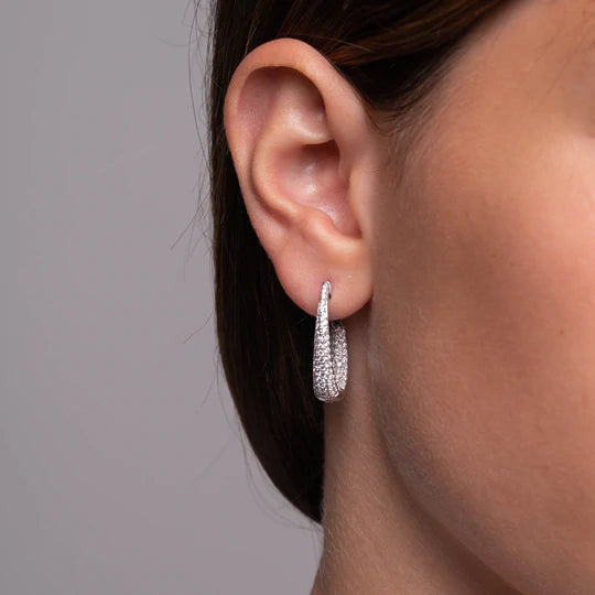 14k White Gold Inside out Pave Diamond Hoop Earrings