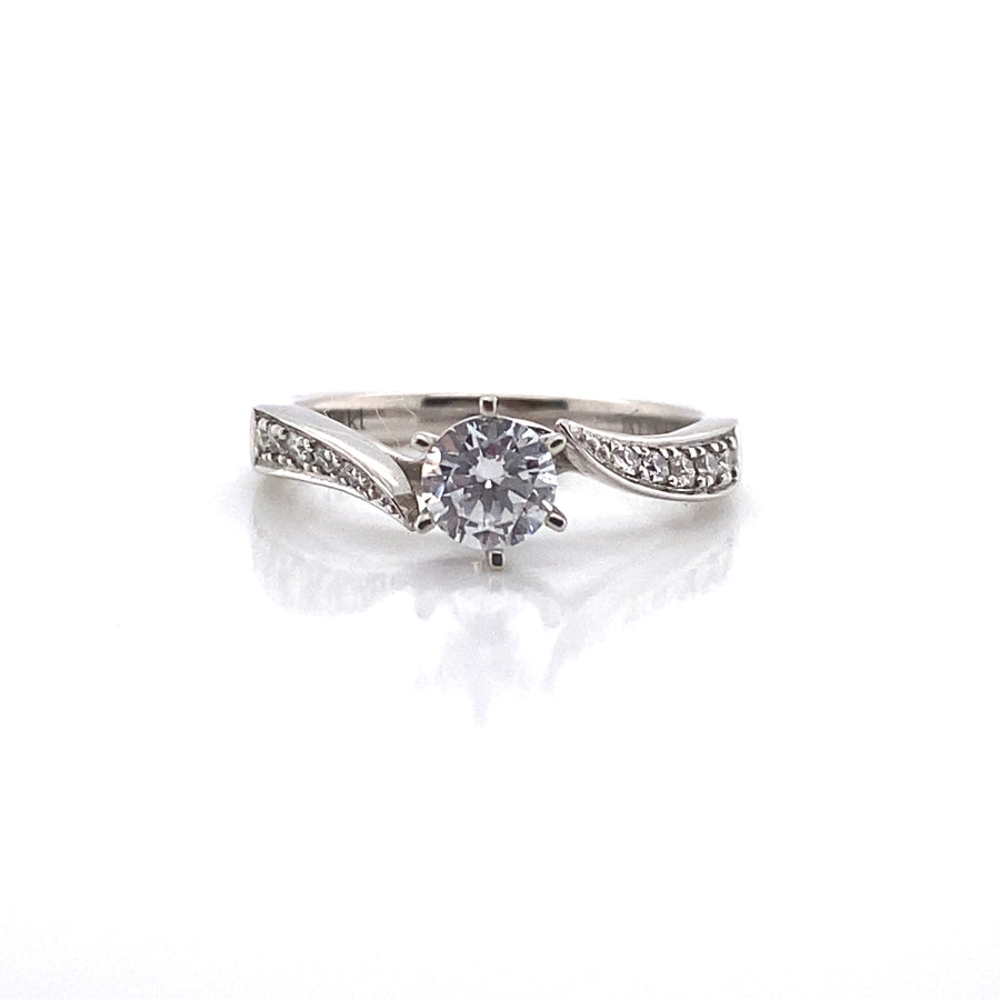 14k White Gold Six Prong Cubic Zirconia Engagment Ring