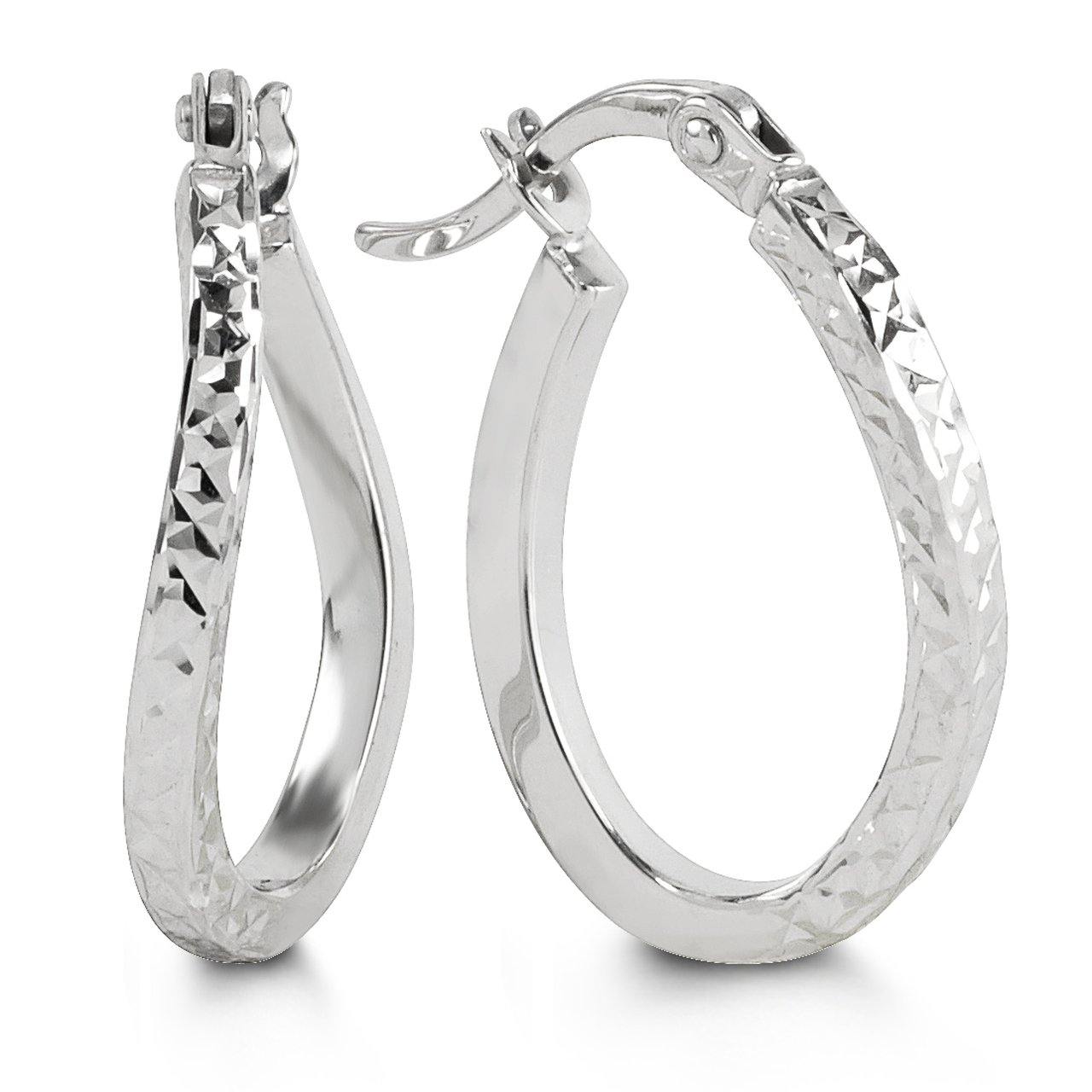 10K WHITE GOLD DIAMOND CUT WAVY HOOP EARRINGS - Appelt's Diamonds