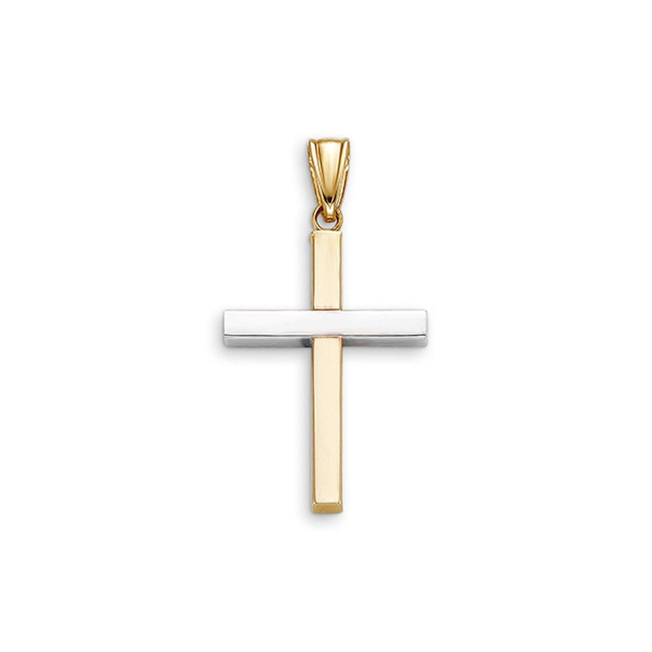10K YELLOW AND WHITE GOLD CROSS PENDANT 24MM - Appelt's Diamonds