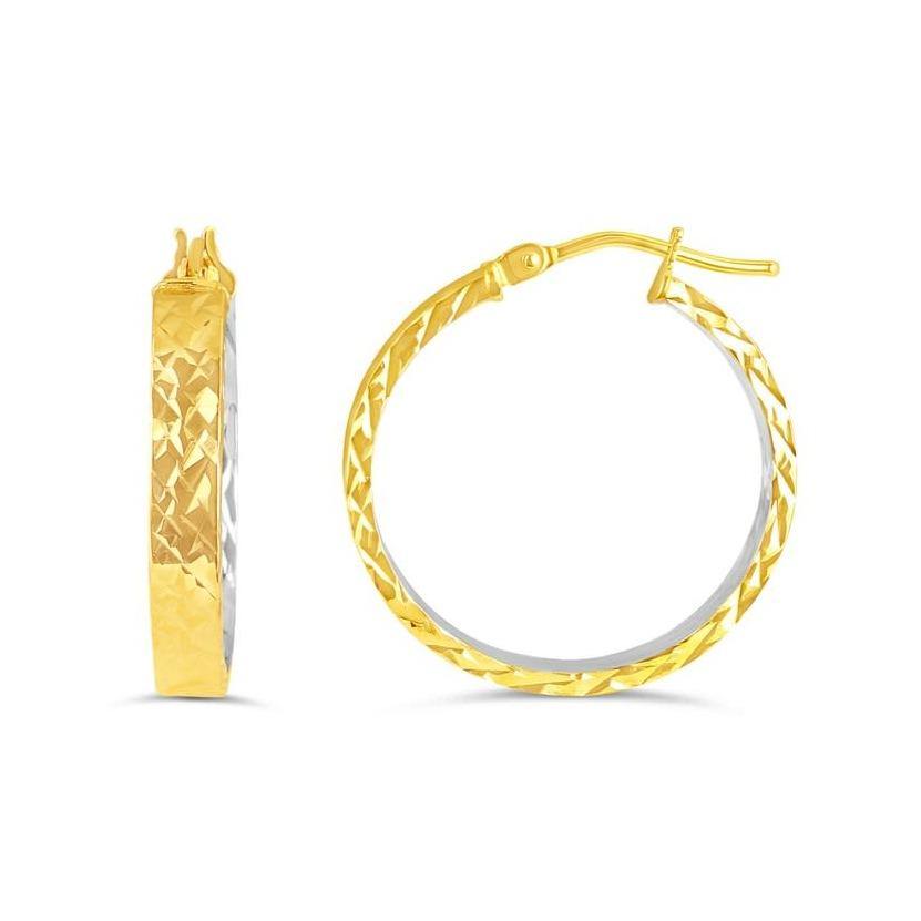 BELLA 10K YELLOW & WHITE GOLD DIAMOND CUT HOOP EARRINGS - Appelt's Diamonds
