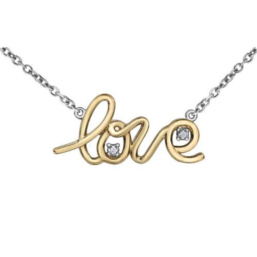10K YELLOW & STERLING SILVER LOVE NECKLACE - Appelt&