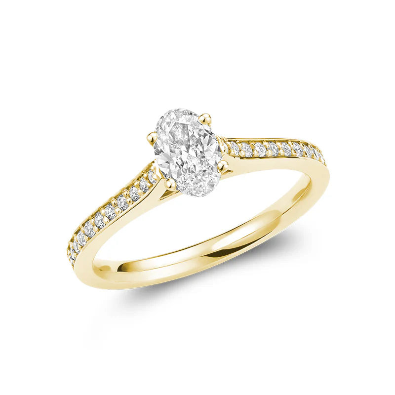 14k Gold Diamond Oval Engagement Ring